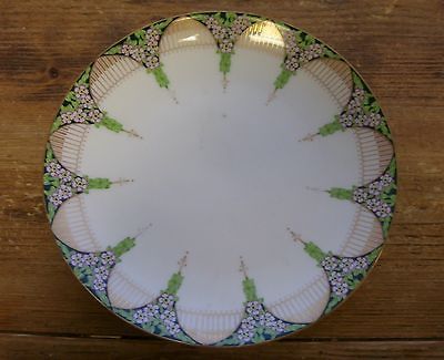 Austria Antique Decorative Plate Green Black flowers Gold Fence