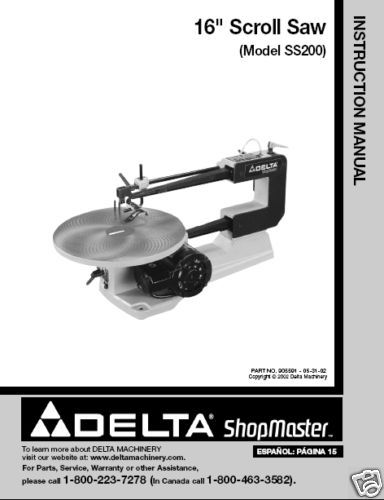 Delta 16 Scroll Saw Instruction Manual #SS200