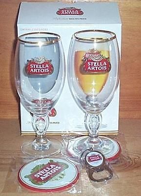 STELLA ARTOIS GLASSES, COASTERS, OPENER GIFT SET NEW