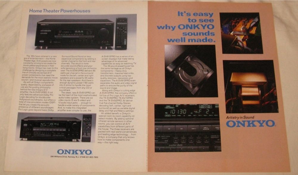 Onkyo A SV810PRO Stereo Receiver PRINT AD from 1991