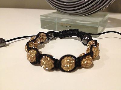 GOLD CRYSTAL DISCO BALL HIPHOP BLACK LINE FRIENDSHIP PAVE BRACELET