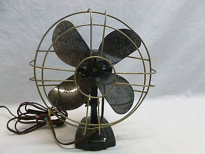 Antique Vtg Cast Iron Base Small Desk Fan Art Deco Steam Punk Machine