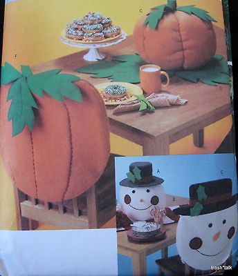 Sewing Pattern Pumpkin Chair back slip cover Centerpiece Snowman Face