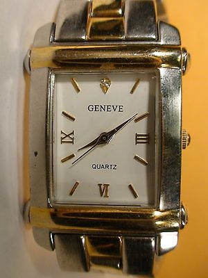 MENS GENEVE TWO TONE NICKEL FREE STAINLESS DIAMOND QUARTZ WATCH WORKS