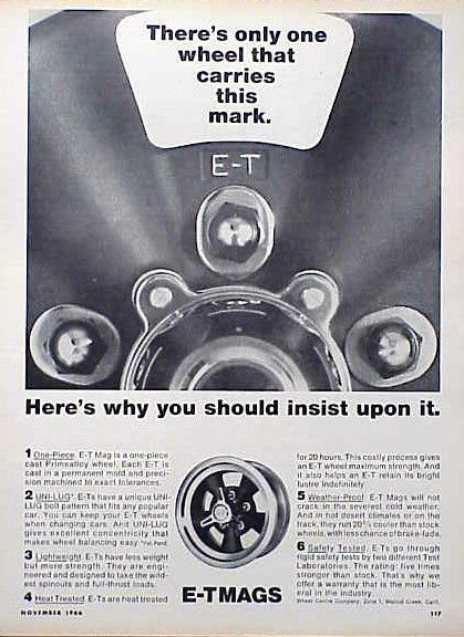 1966 E T Mag Wheel Rim ORIGINAL Old Ad 5+= FREE SHIP C MY STORE