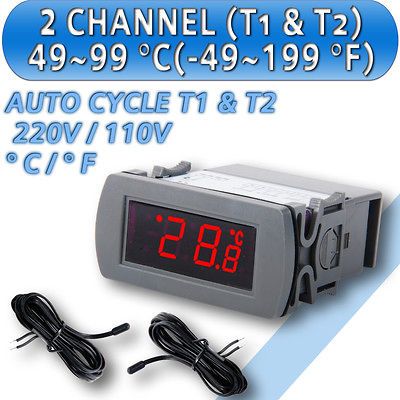 Digital Temperature Panel Monitor Thermometer 99°C 199°F 2 Probe