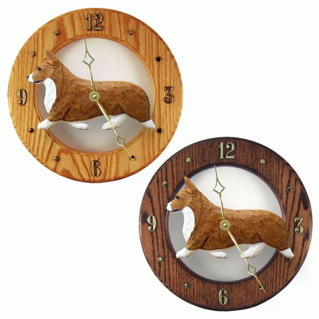 (Pembroke) Wood Carved Figure Wall Clock. Home Decor Dog Products