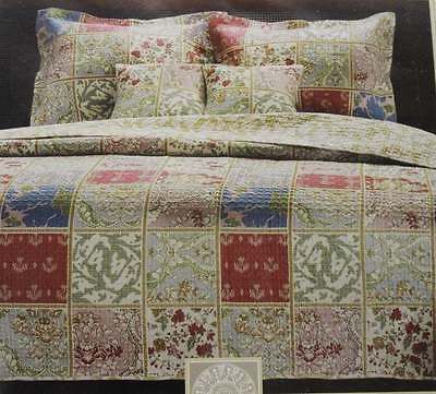 New Kissamet Orient Patchwork Squares F/Q Quilt 3 pc set QUEEN 100%