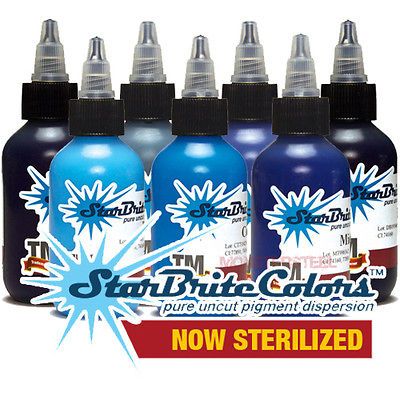 StarBrite BLUE 7 COLOR SET Sterile Tattoo Ink 2 OZ 2oz Starbright