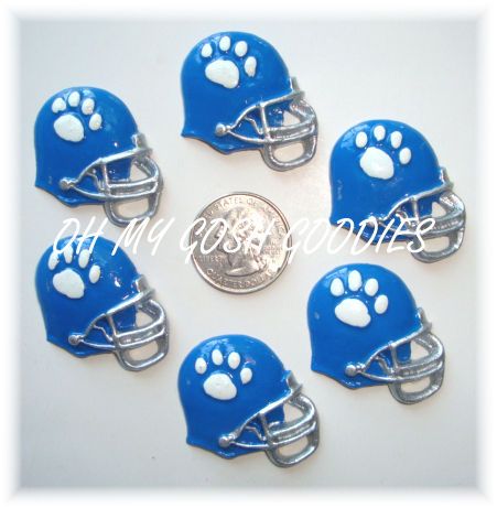 6PC WHITE PAW PRINT ROYAL BLUE FOOTBALL HELMET FLATBACK RESINS 4