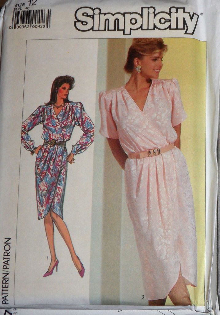 SIMPLICITY 7888 MOCK WRAP V NECK TULIP HEM & SLEEVE DRESS UNCUT