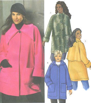 Coat Sewing Pattern Collar Hood Raglan Sleeve Self Cuff Easy 4671