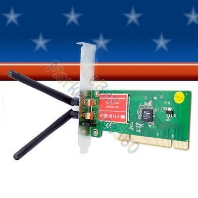 PCI CARD WIFI NETWORK LAN 2 ANTENNA CORDLESS ETHERNET ADAPTER