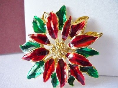 Goldtone & Enamel Poinsettia Pin/Brooch