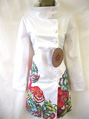 Desigual Abrig Edith Coat Mac 44 14 16 White & Bright Flower Detail