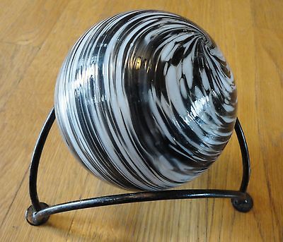 NEW Black & White & Silver Blown Glass Gazing Garden Ball & Stand