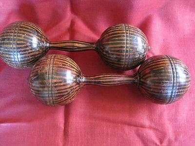 ANTIQUE TIGER STRIPED DUMBBELLS/ A PAIR C1910