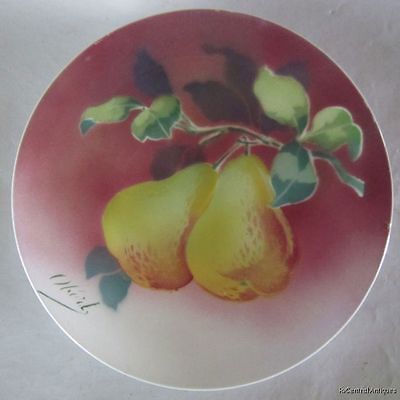 Antique K&G LUNEVILLE France Airbrushed PEAR Plate Signed OBERT 8 3/4