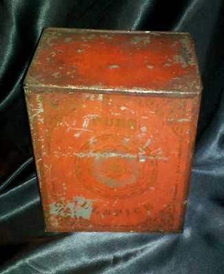 Primitive Antique Tole Spice Tin old red paint