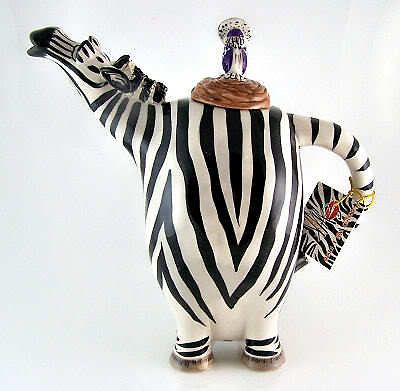 Collectable Ceramic BlueSky Clayworks   ZEBRA TEA POT   Brand New