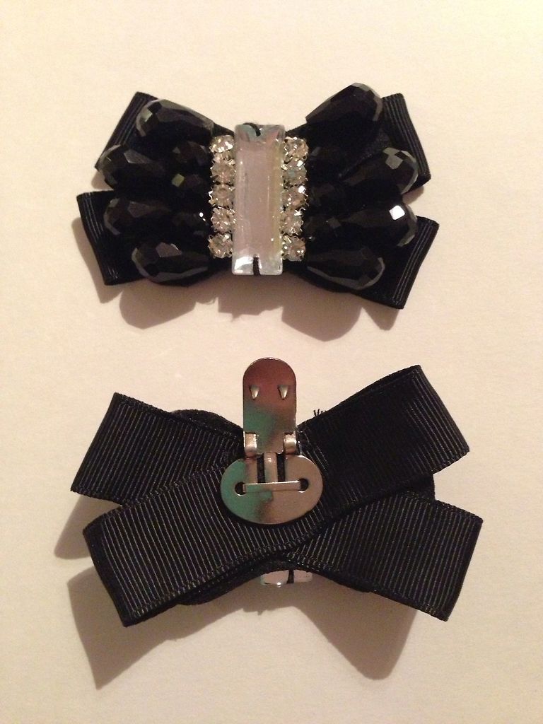 PROMTION Black Bow & Rhinestones Shoe Clips, Shoe Accessories, Shoe