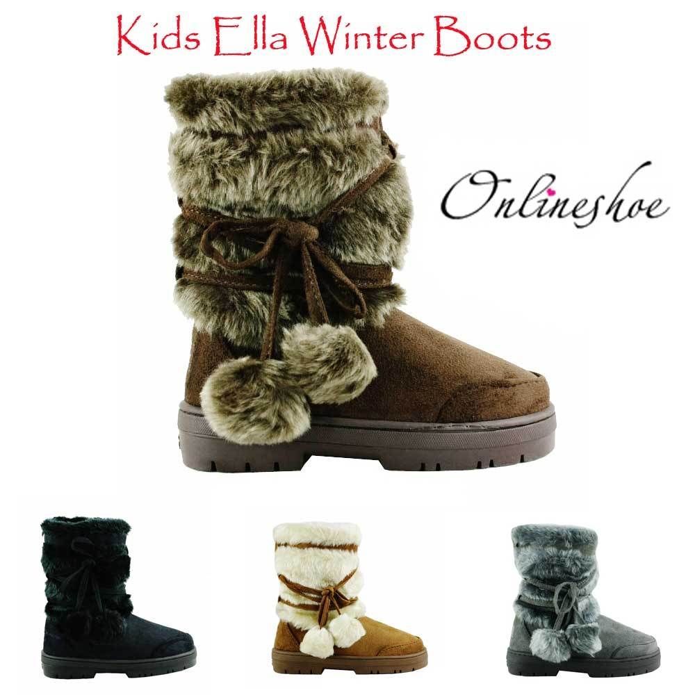 GIRLS ELLA ISA WARM WINTER SNUG FUR LINED NON SLIP SOLE KIDS SNOW BOOT