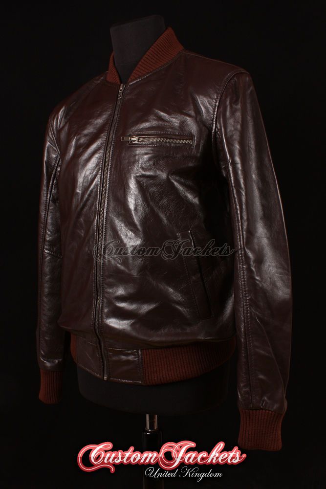 Mens CLASSIC 1970 Brown Retro Short 70s Bomber Pilot Lambskin