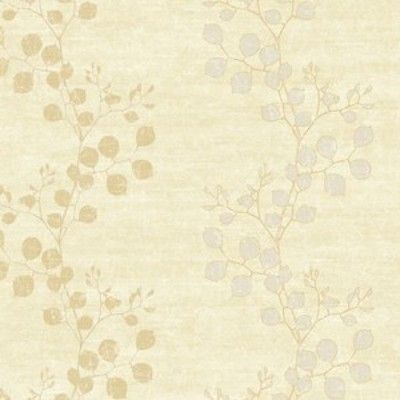 Designer Metallic Silver and Gold Wavy Leaf Vines on Cream Faux