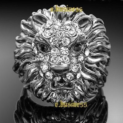 18K White Gold GP Austrian Swarovski Crystal Lion ring