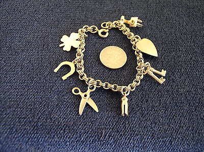 Vintage 1950s Childs 6 Inches 7 Charm Bracelet Gold Toned