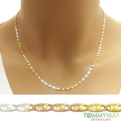 Tri Color Sterling Silver Valentino Chain Necklace 2.5mm 050 gauge