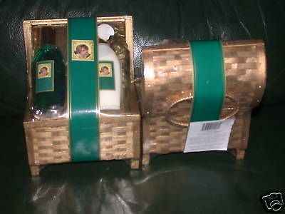 Gold Wicker Treasure Chest Basket With Lotion & Gel NEW