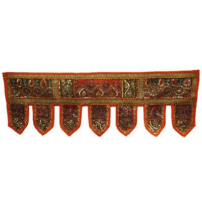 Handmade Orange Door Window Valance Patchwork Beaded Wall Hanging