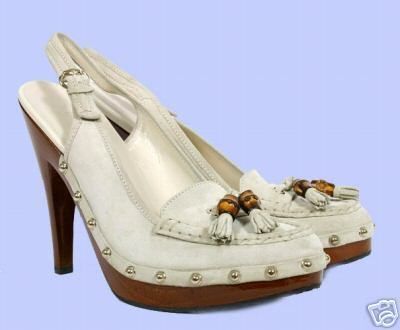 NEW GUCCI CLOG PLATFORM SLINGBACK SHOES w/ BAMBOO 10