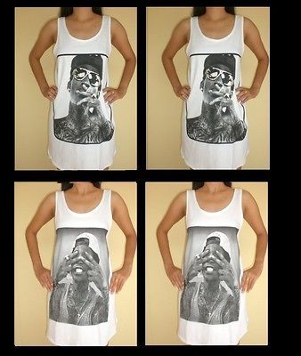 WIZ KHALIFA LADIES WOMANS WHITE T  SHIRT MINI DRESS TANK TOP SINGLET S