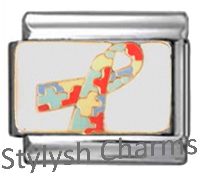 RIBBON AUTISM AUTISTIC AWARENESS Enamel Italian Charm 9mm   1x NC196