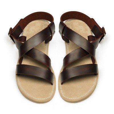 US Size 7 8 9 10 Cow Leather Casual Thong Flat men gladiator sandals