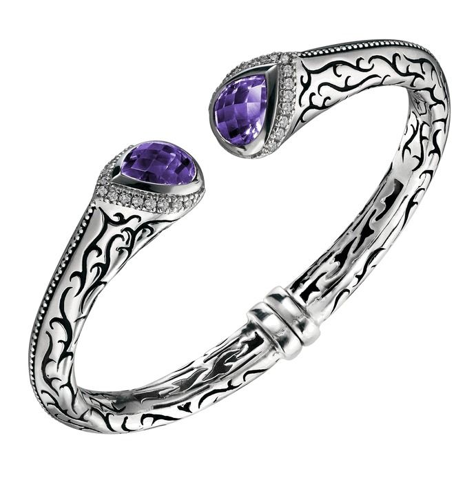 Scott Kay Kay Amethyst Engraved Sterling Silver Open Cuff Bracelet