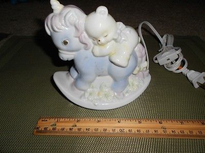 ENESCO ROCKING UNICORN LAMP/NIGHT LIGHT WITH TEDDY BEAR 1989