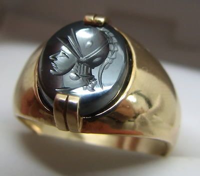 SHARP VINTAGE 10K GOLD INTAGLIO ONYX MEN RING