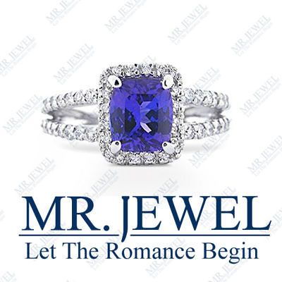 50 CT CUSHION TANZANITE AND DIAMOND RING AAAA COLOR