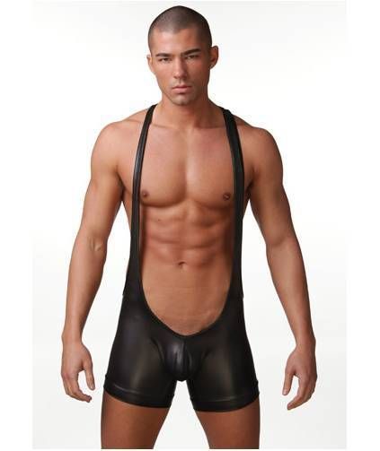 Mens N2N B6 Black Spandex Stretch Wrestling Suit