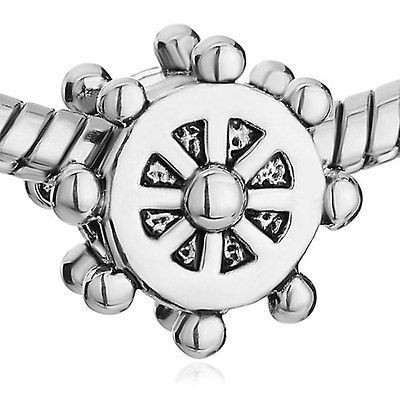 PUGSTER® BEAD SILVER TONE COMPASS EUROPEAN METAL MORDEN ABSTRACT