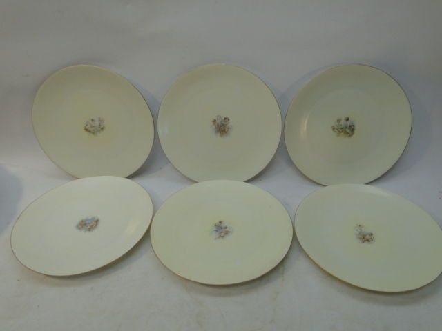 VINTAGE SILESIA CHINA SET of 6 PC DESSERT CANAPE PLATES CHERUBS CUPID