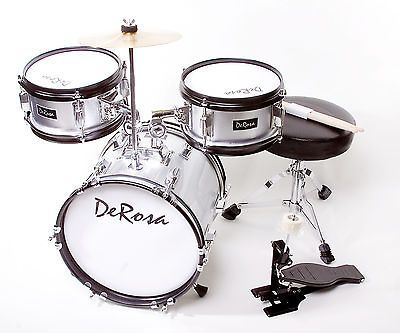 DeRosa SILVER Childrens Drum Set with Chair 3 PIECE 12 INCH BASS DRUM