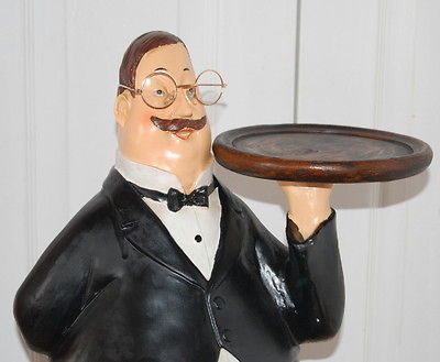 WAITER With TRAY 28 Tall ITALIAN BISTRO BUTLER Fat Statue NEW Wine