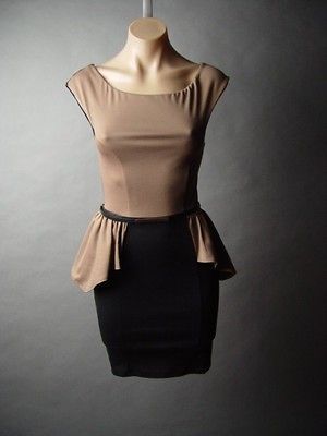 Two Tone Color Block Peplum 40s 50s Skinny Belt Evening Business