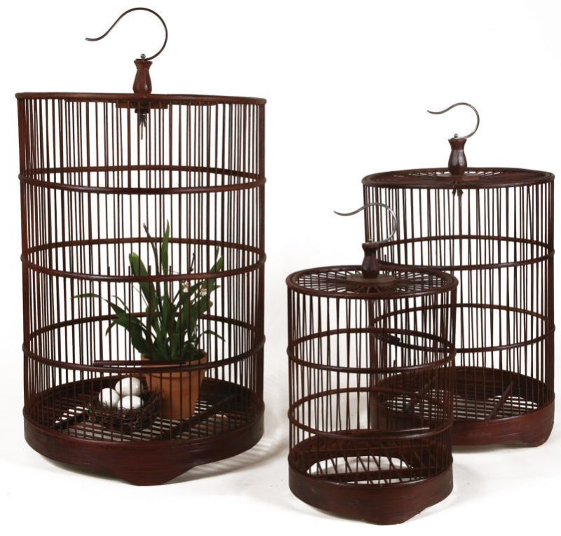 Set 3 Brown Metal Hanging Bird Cages Birdcages Nesting