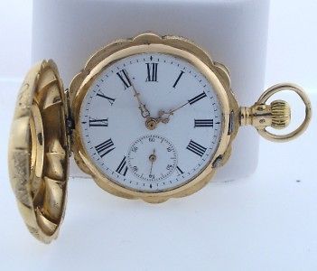 NEW LOWER PRICE  VINTAGE 14K GOLD REMONTOIR FLORAL LEVER POCKET WATCH