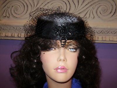 BLACK PILLBOX HAT Ladies Cocktail Flapper Tea Church Hats